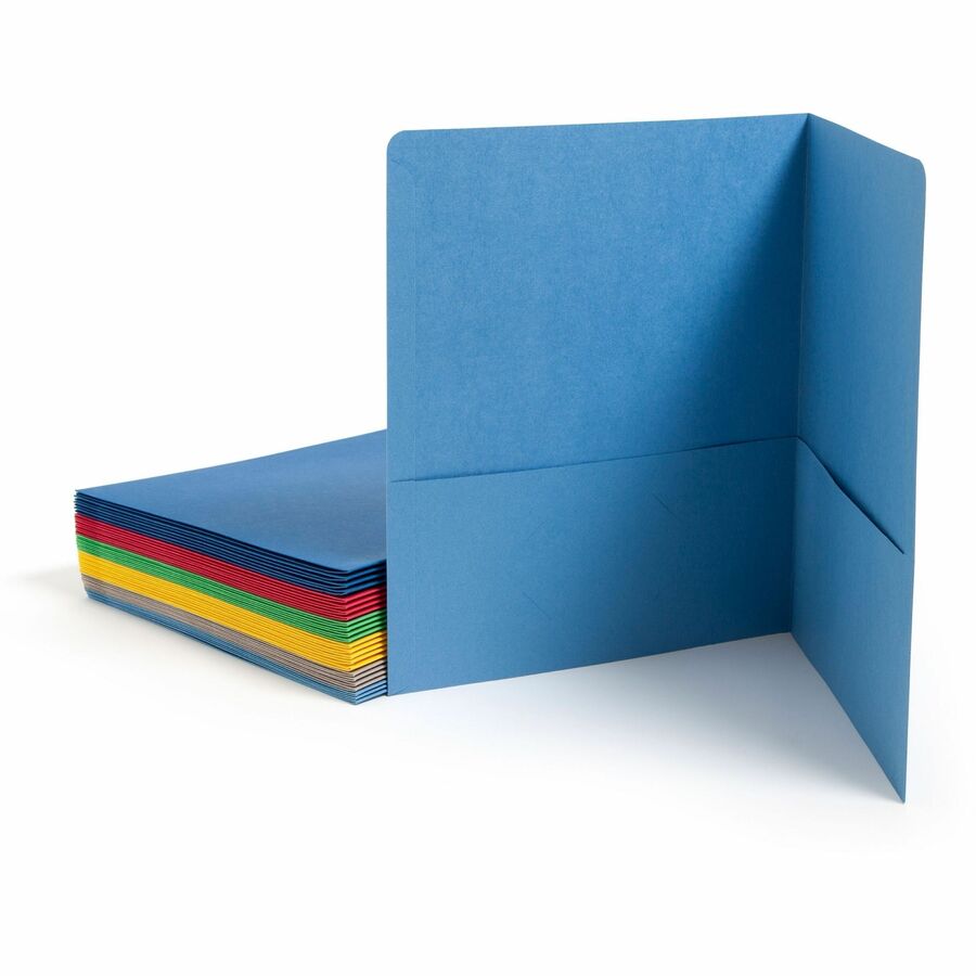 Smead Letter Pocket Folder - 8 1/2" x 11" - 2 Pocket - 11 pt. - Leatherette - Blue, Dark Blue, Gray, Green, Red, Yellow - 10% Recycled - 25 / Box