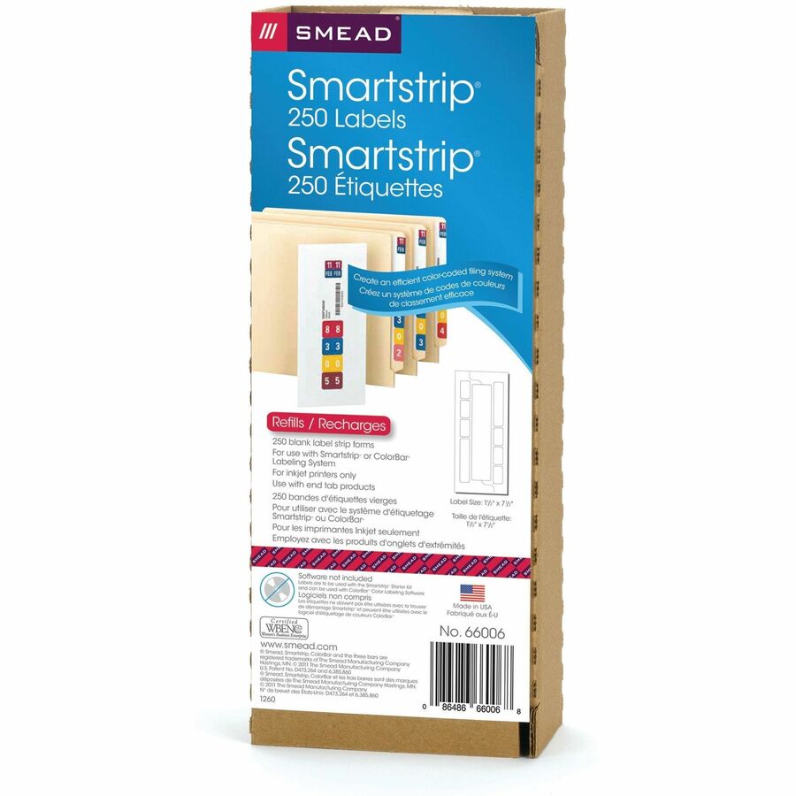 Smead Smartstrip Labeling System ColorBar Refill Labels - 7 1/2" Width x 1 1/2" Length - Inkjet