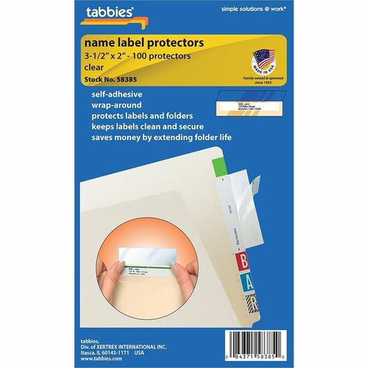 Tabbies Self-adhesive File Folder Label Protectors - For 3 1/2" x 2" Sheet - Rectangular - Clear - 100 / Pack