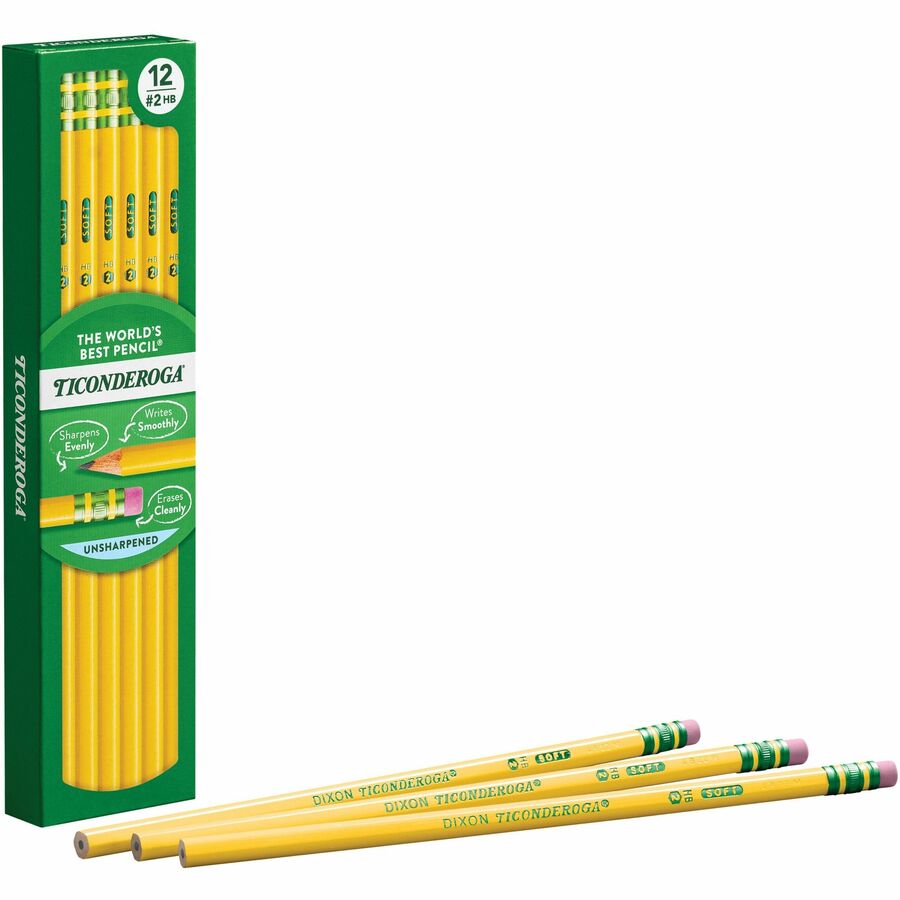 Ticonderoga Wood-Cased Pencils - Black Lead - 2HB - Yellow Barrel - 1 Dozen