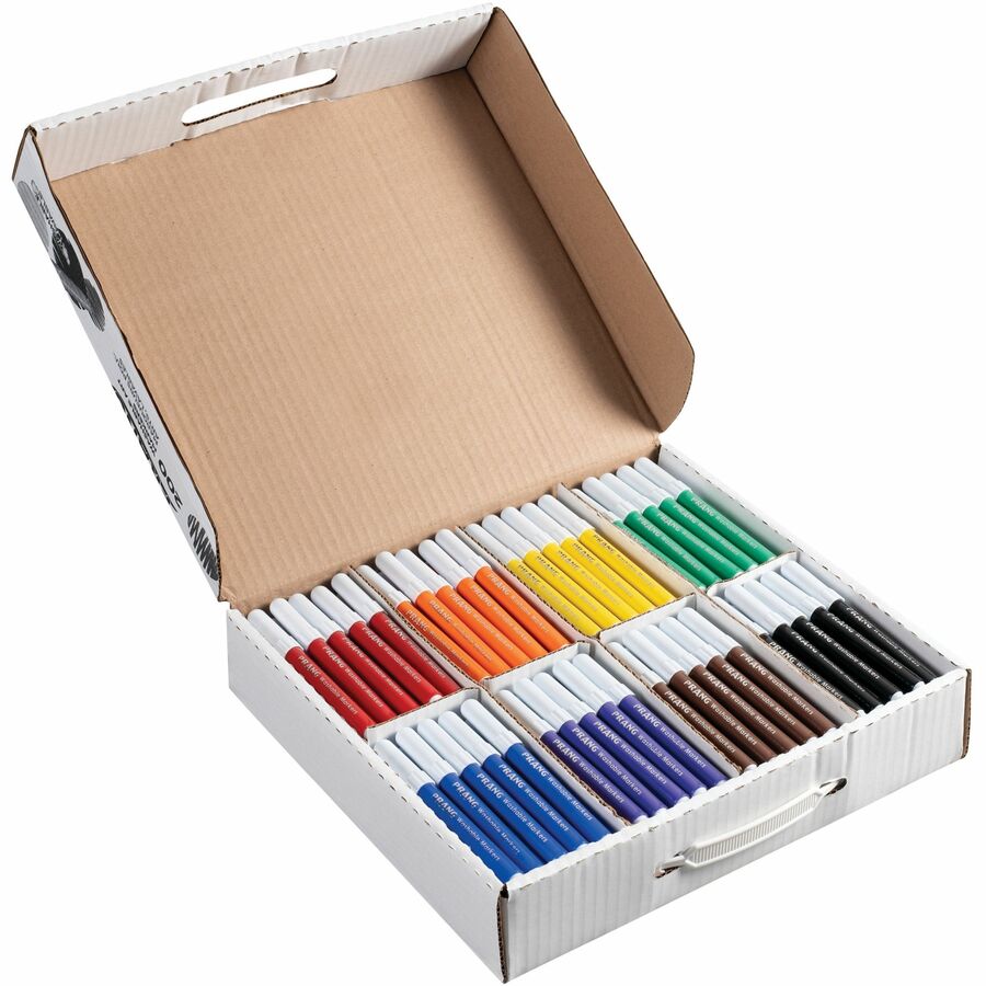Prang Bullet Tip Washable Master Pack Art Markers - Washable - Violet, Black, Green, Orange, Purple, Yellow, Red, Brown Ink - Water Based - White Barrel - 1 Box