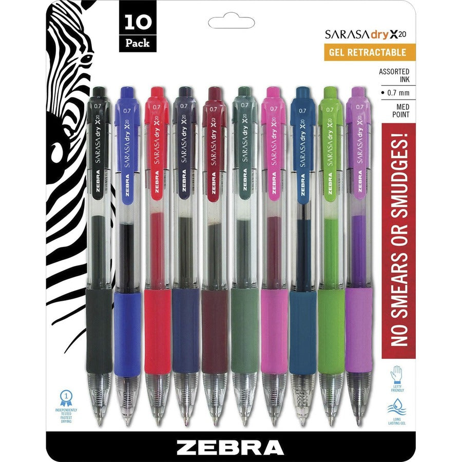 Zebra SARASA dry X20 Retractable Gel Pen - Refillable - Retractable - Assorted Ink - Pigment-based - Translucent Barrel - 1 Set