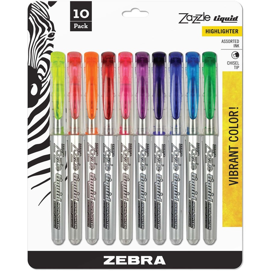 Zebra Pen Zazzle 10-color Fluorescent Highlighters Set - Assorted Ink - Water Based - Clear Barrel - 10 / Pack