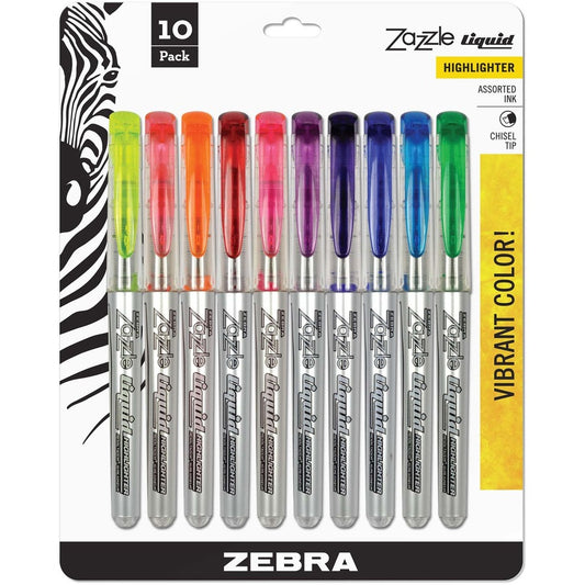 Zebra Pen Zazzle 10-color Fluorescent Highlighters Set - Assorted Ink - Water Based - Clear Barrel - 10 / Pack