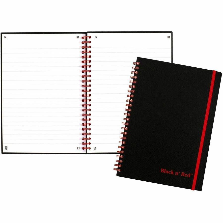 Black n' Red Polypropylene Notebook - Letter - 70 Sheets - Double Wire Spiral - Ruled Margin - 24 lb Basis Weight - Letter - 8 1/2" x 11" Sheet Size - White Paper - Red Binding - Black Polypropylene Cover - Wipe-clean Cover, Micro Perforated, Strap - 1...