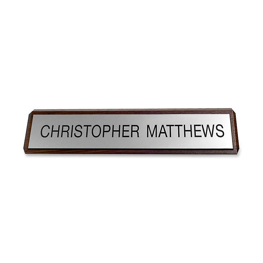 Xstamper Xecutives Plastic Name Plates On Wood - 10" Width x 2" Height - Indoor - Plastic, Wood - 1 Each