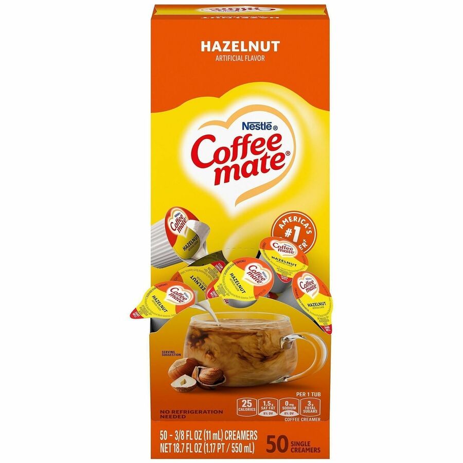 Coffee mate Hazelnut Nondairy Liquid Creamer Singles - Artificial Hazelnut Flavor - 0.38 fl oz (11 mL) - 50 Serving - 50 / Box