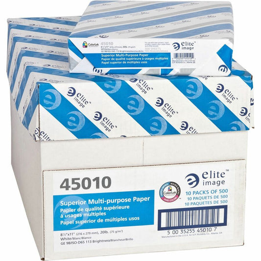 Elite Image Multipurpose Paper - White - 98 Brightness - Letter - 8 1/2" x 11" - 20 lb Basis Weight - Sustainable Forestry Initiative (SFI) - Bright White - 500/Pack - 10 / Carton