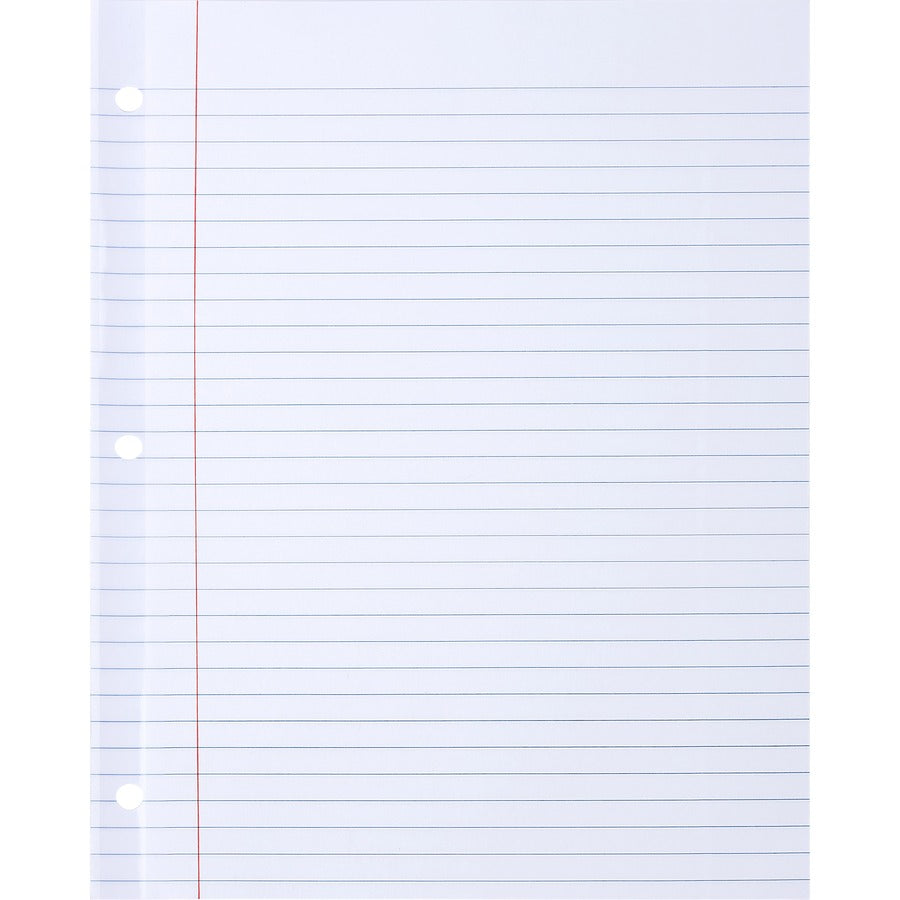 Sparco Ruled Filler Paper - 100 Sheets - Wide Ruled Front Ruling - Ruled Red Margin - 20 lb Basis Weight - Letter - 8 1/2" x 11" Sheet Size - White Paper - Subject, Reinforced Edges - 1 Pack