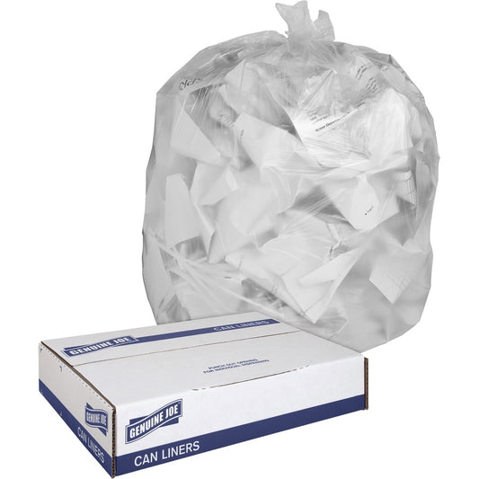 Genuine Joe Clear Trash Can Liners - Medium Size - 30 gal Capacity - 36" Length x 30" Width x 0.60 mil (15 Micron) Thickness - Low Density - Clear - 250/Box - 1 Carton