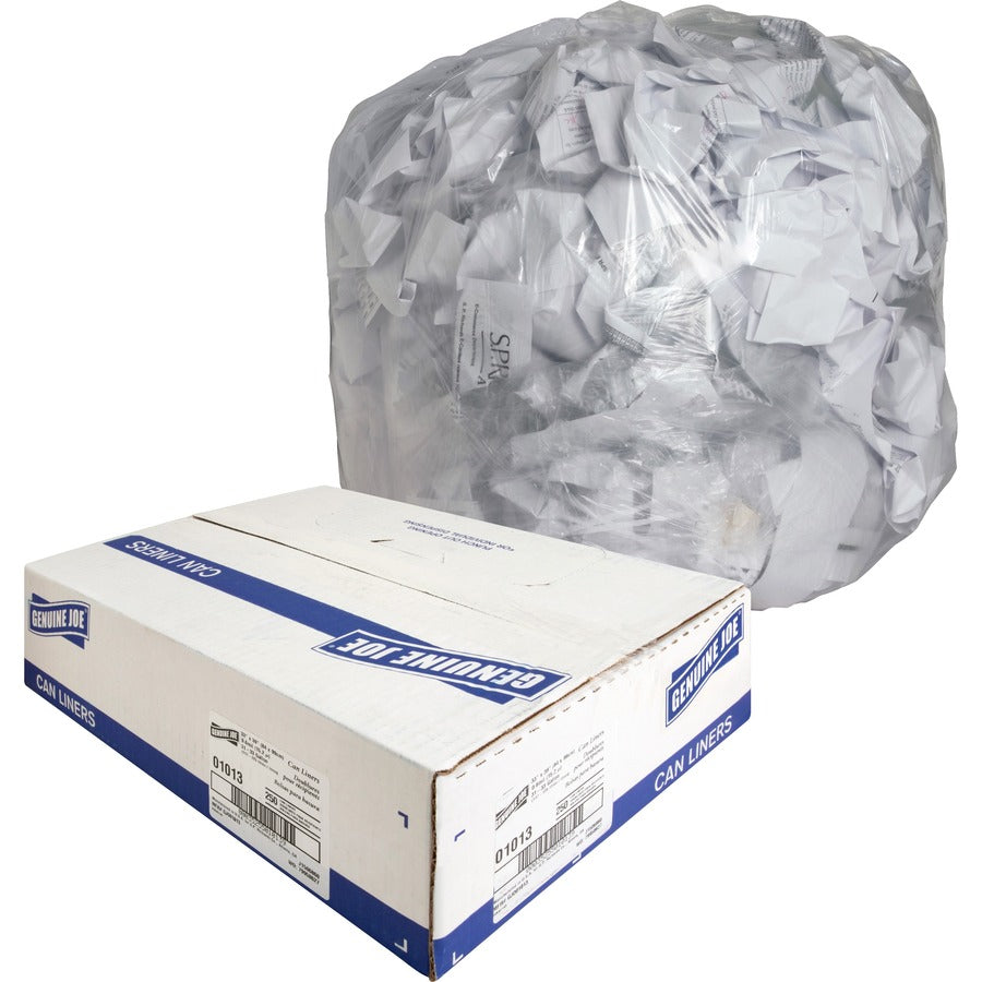 Genuine Joe Clear Trash Can Liners - Medium Size - 33 gal Capacity - 39" Length x 33" Width x 0.60 mil (15 Micron) Thickness - Low Density - Clear - 250/Box - 1 Carton