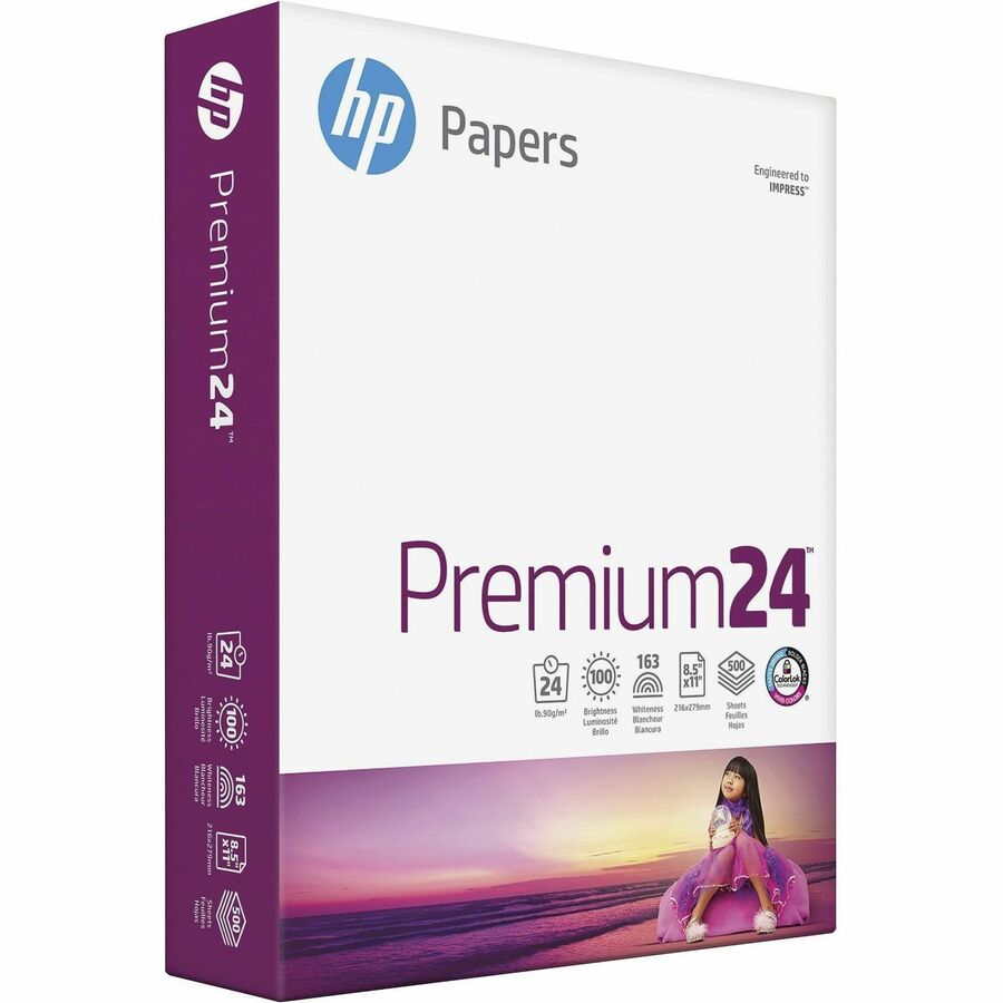 HP Papers Premium Paper - 1 Ream - White - 100 Brightness - Letter - 8 1/2" x 11" - 24 lb Basis Weight - Smooth - Double-sided, Heavyweight, Jam-free, Acid-free - White - 1 Ream