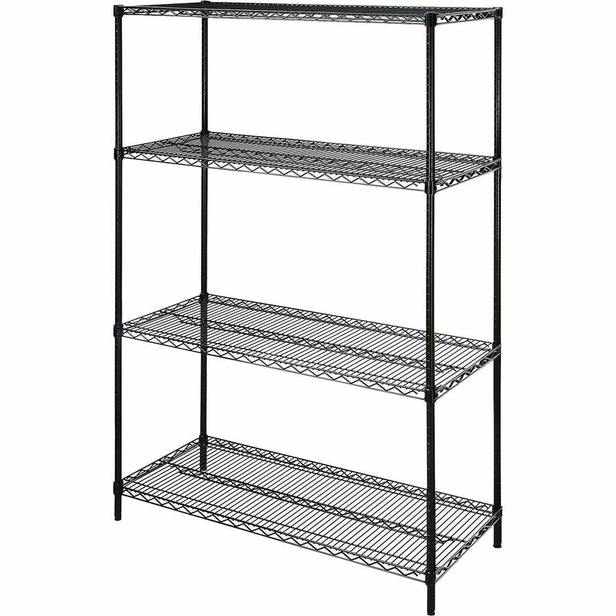 Lorell Industrial Wire Shelving - 48" Width x 18" Depth x 72" Height - 4 x Shelf(ves) - 4000 lb Load Capacity - Black - Powder Coated - Steel - Assembly Required