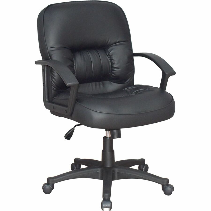 Lorell Tufted Managerial Mid-Back Office Chair - Black Seat Color - Leather Seat Material - Black Frame Color - 5-star Base - Black - 1 Each