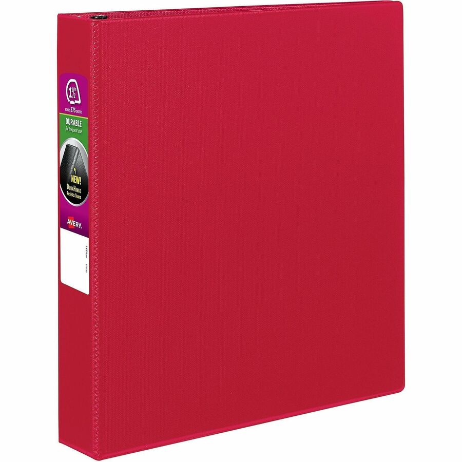 Avery&reg, Durable Binder - 1 1/2" Binder Capacity - Letter - 8 1/2" x 11" Sheet Size - 375 Sheet Capacity - 3 Ring - Fastener: Slant Ring - Pocket: 2, Internal - Polypropylene - Red - Recycled - Pocket, Durable, Long Lasting, Tear Resistant, Split Res...