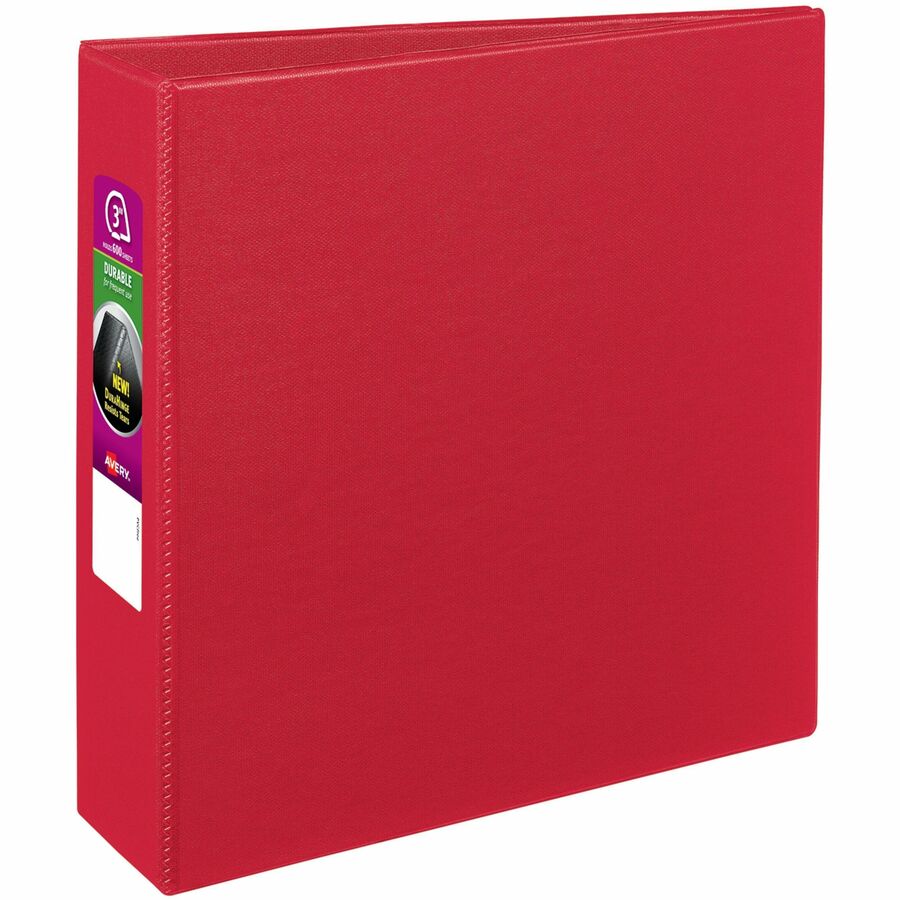 Avery&reg, Durable Binder - 3" Binder Capacity - Letter - 8 1/2" x 11" Sheet Size - 635 Sheet Capacity - 3 Ring - Fastener: Slant Ring - Pocket: 2, Internal - Polypropylene - Red - Recycled - Pocket, Durable, Long Lasting, Tear Resistant, Split Resista...