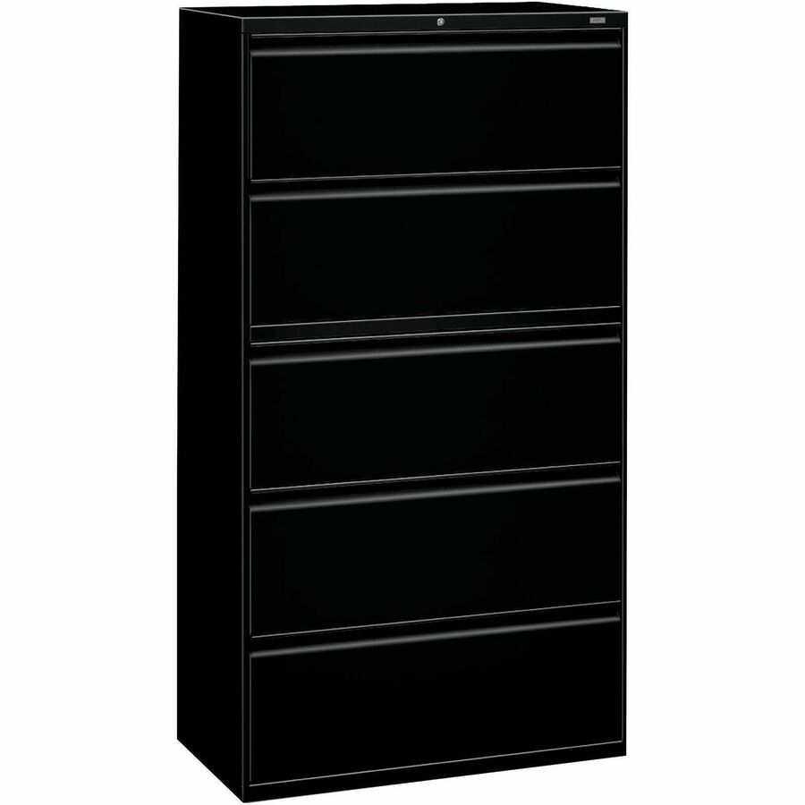 HON 800 Series Full-Pull Locking Lateral File - 5-Drawer - 42" Width x 18" Depth x 64.2" Height - 5 x Drawer(s) - Lateral - Black - Baked Enamel - Recycled