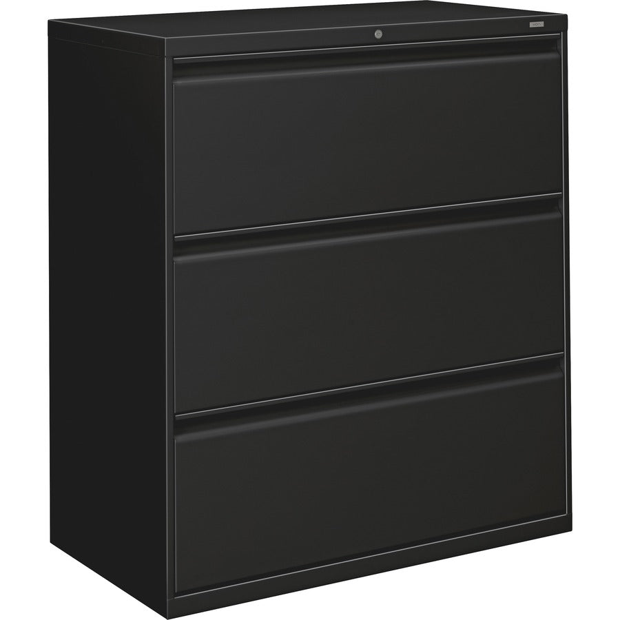 HON Lateral Files - 3-Drawer - 36" Width x 19.3" Depth x 40.9" Height - 3 x Drawer(s) for File - Lateral - Black - Baked Enamel - Steel - Recycled