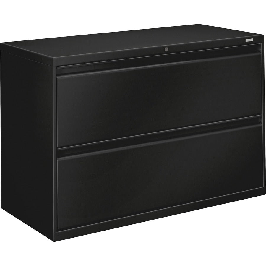 HON 800 Series Full-Pull Locking Lateral File - 2-Drawer - 42" Width x 19.3" Depth x 28.4" Height - 2 x Drawer(s) - Lateral - Black - Baked Enamel - Steel - Recycled