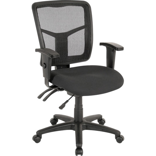 Lorell ErgoMesh Series Managerial Mesh Mid-Back Chair - Black Seat Color - Fabric Seat Material - Black Back Color - Black Frame Color - Mid Back - 5-star Base - 1 Each