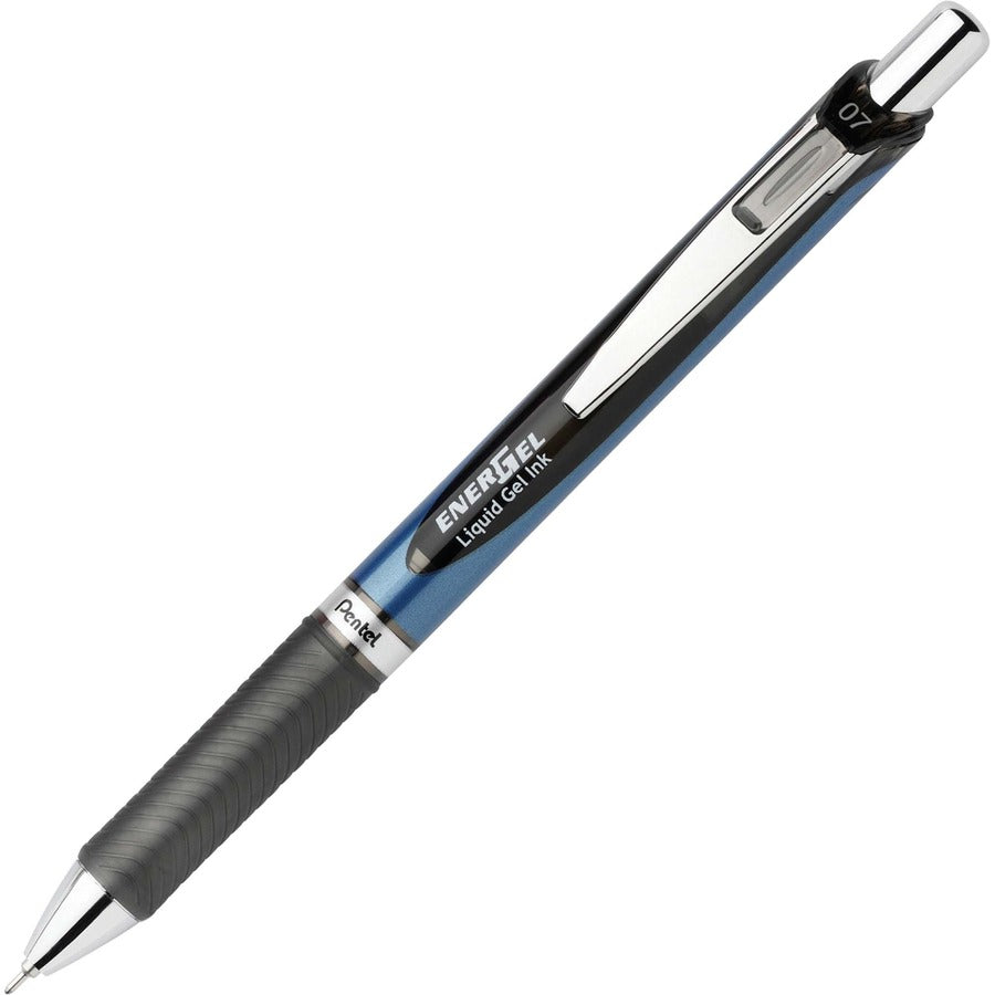 EnerGel EnerGel RTX Liquid Gel Pen - Refillable - Retractable - Black Ink - Gel-based - Blue, Black, Stainless Steel Barrel - Metal Tip - 1 Each