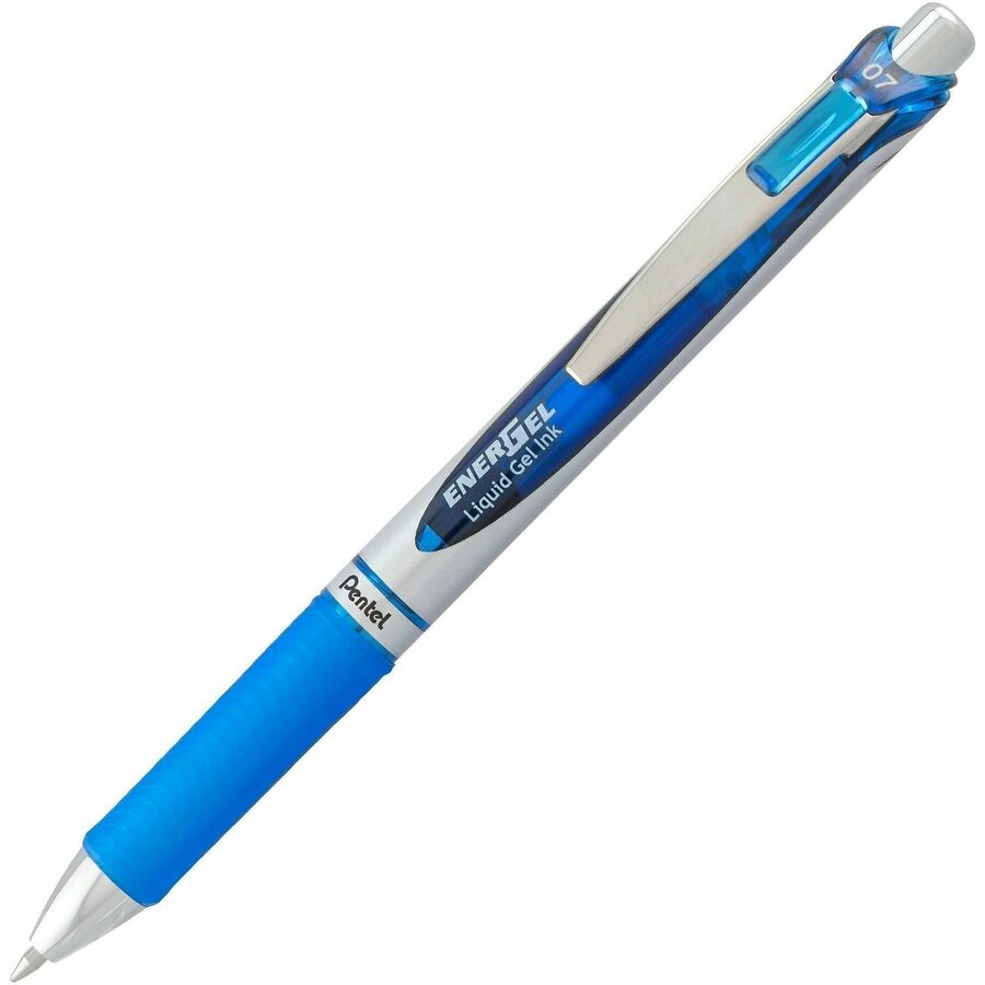 Pentel EnerGel RTX Rollerball Pen - Refillable - Retractable - Blue Ink - Gel-based - Silver Barrel - Metal Tip - 1 Each