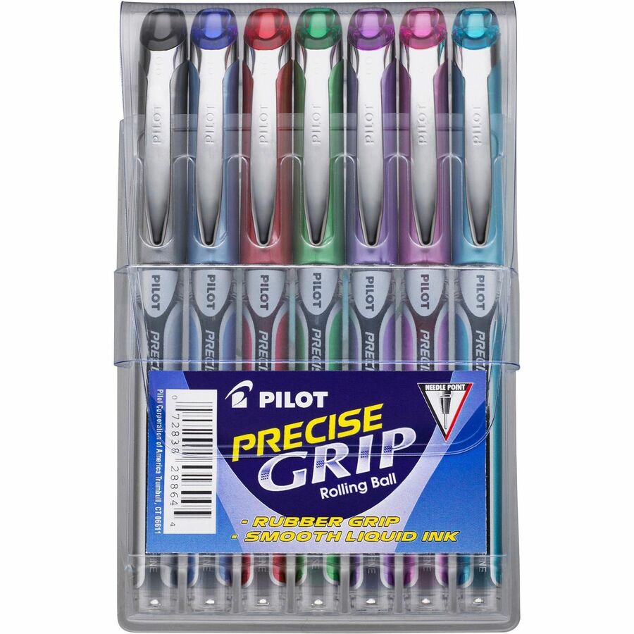 Pilot Extra-Fine Capped Rolling Ball Pens - Black, Red, Blue, Green, Purple, Pink, Turquoise Ink - 7 / Pack