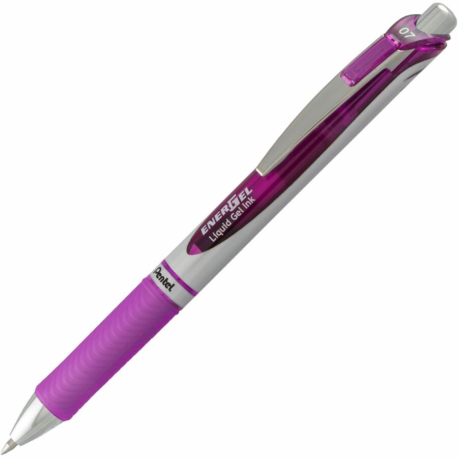 Pentel EnerGel RTX Rollerball Pen - Refillable - Retractable - Violet Ink - Gel-based - Silver Barrel - Metal Tip - 1 Each
