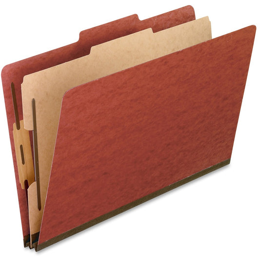 Pendaflex 2/5 Tab Cut Legal Classification Folder - 8 1/2" x 14" - 2" Expansion - 4 Fastener - 2" for Folder, 1" for Divider - Top Tab Location - Right of Center Tab Position - 1 Divider - 25 pt. - Pressboard - Brick Red - Reinforced Gusset, Moisture R...