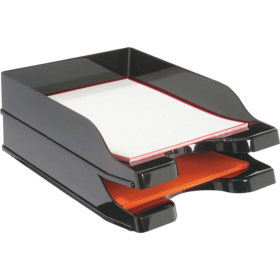 Deflecto DocuTray Multi-Directional Stacking Tray - 2 Tier(s) - 2.50" Height x 10" Width x 13.75" Depth - Desktop - Black - Polystyrene - 1 Set