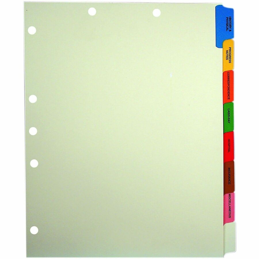 Tabbies 8-Side Tab Medical Chart Index Set - 8 Tab(s) - 8 Tab(s)/Set - 9" Divider Width x 11" Divider Length - Manila Tab(s) - 1 Box