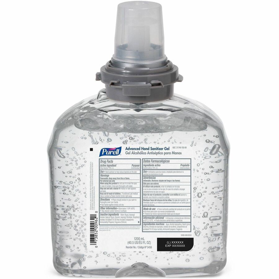 PURELL&reg, Hand Sanitizer Gel Refill - 1.27 quart - Kill Germs - Hand, Skin - Moisturizing - Clear - 1 Each
