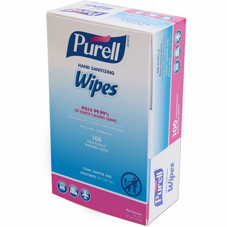 PURELL&reg, On-the-go Sanitizing Hand Wipes - 5" Width x 7" Length - Clear - 100 / Box