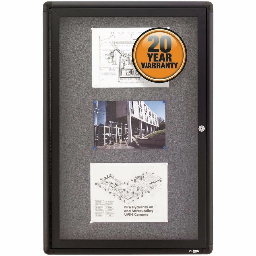 Quartet Enclosed Bulletin Board - 36" Board Height x 24" Board Width - Gray Fabric Surface - Hinged, Durable, Shatter Proof, Self-healing - Graphite Frame - 1 Each