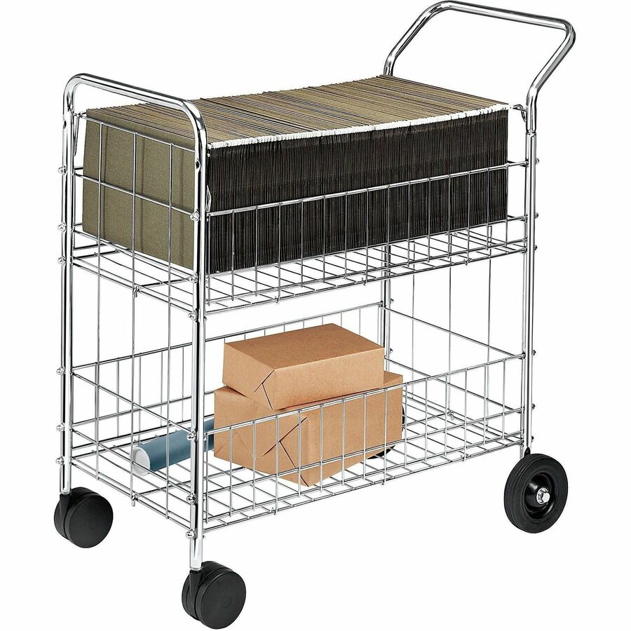 Fellowes Wire Mail Cart - 200 lb Load Capacity - 4 Casters - 6" , 4" Caster Size - Steel - 21.50" Width x 37.50" Depth x 39.50" Height - Chrome - 1 Each