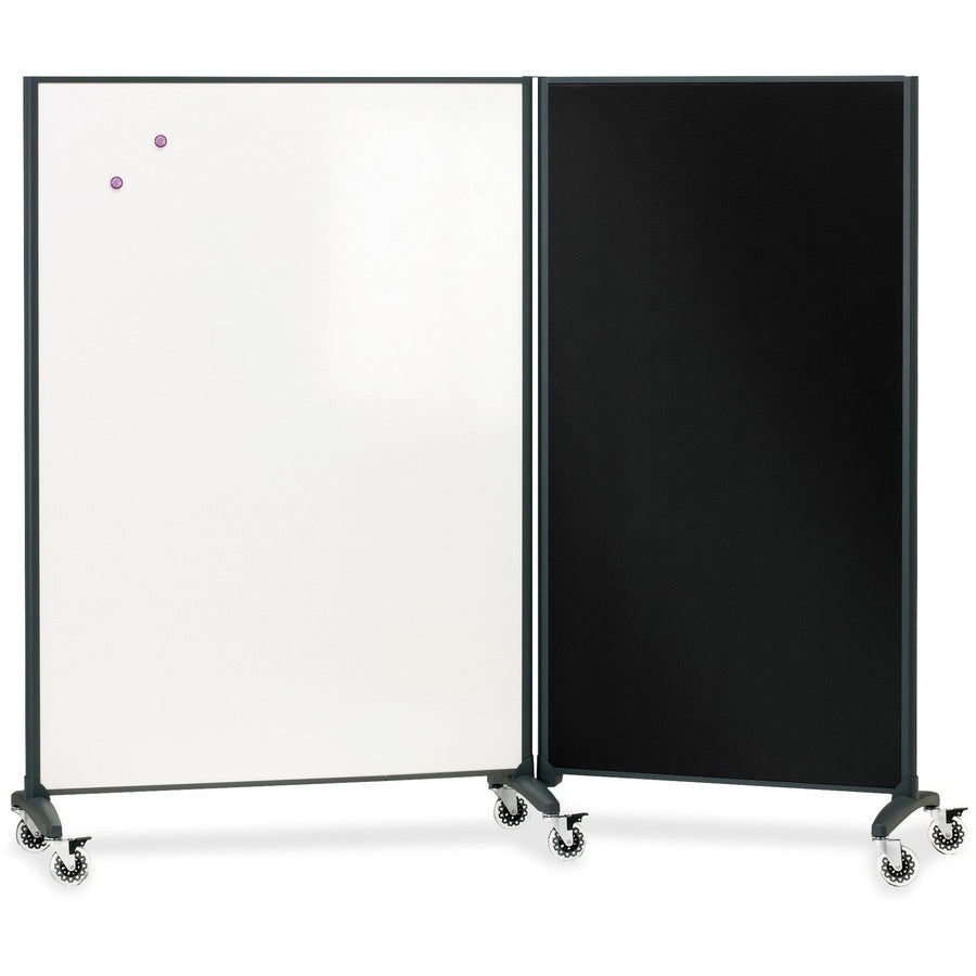 Quartet Motion Room Divider - 48" (4 ft) Width x 72" (6 ft) Height - White Porcelain Surface - Graphite Metal Frame - Magnetic - Scratch Resistant, Stain Resistant, Self-healing, Ghost Resistant, Dent Resistant, Locking Casters, Durable, Smooth Surface...