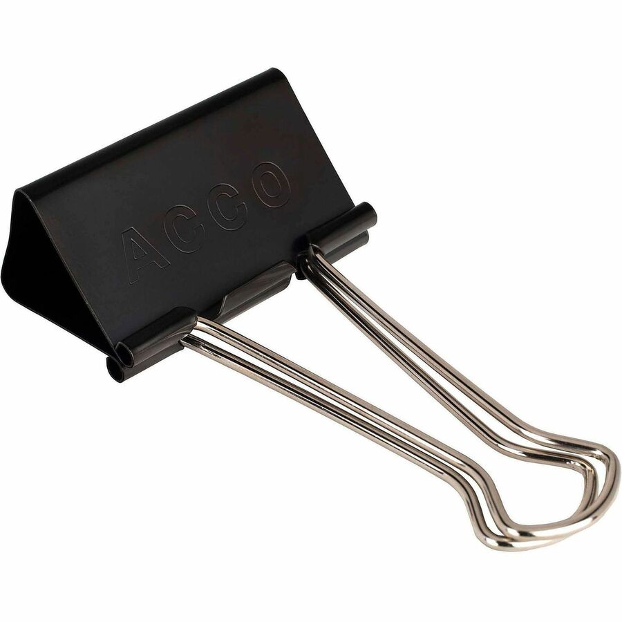 ACCO Large Foldback Binder Clips - Large - 2" Width - 1.06" Size Capacity - Reusable - Black - Plastic - 12 / Box