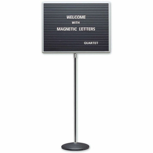 Quartet Single-Pedestal Letter Board - 16" Board Height x 20" Board Width - Solid Black Surface - Magnetic, Adjustable Pedestal, Sturdy - Gray Aluminum Frame - 1 Each