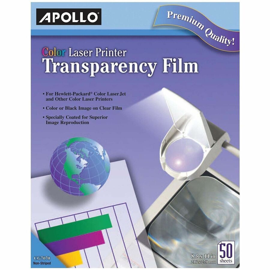 Apollo Color Laser Printer Transparency Film - 8 1/2" x 11" - Clear - 1 Box