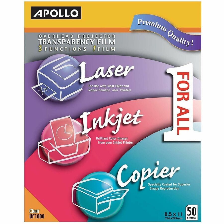Apollo Overhead Projector Transparency Film - Letter - 8 1/2" x 11" - Clear - 1 Box