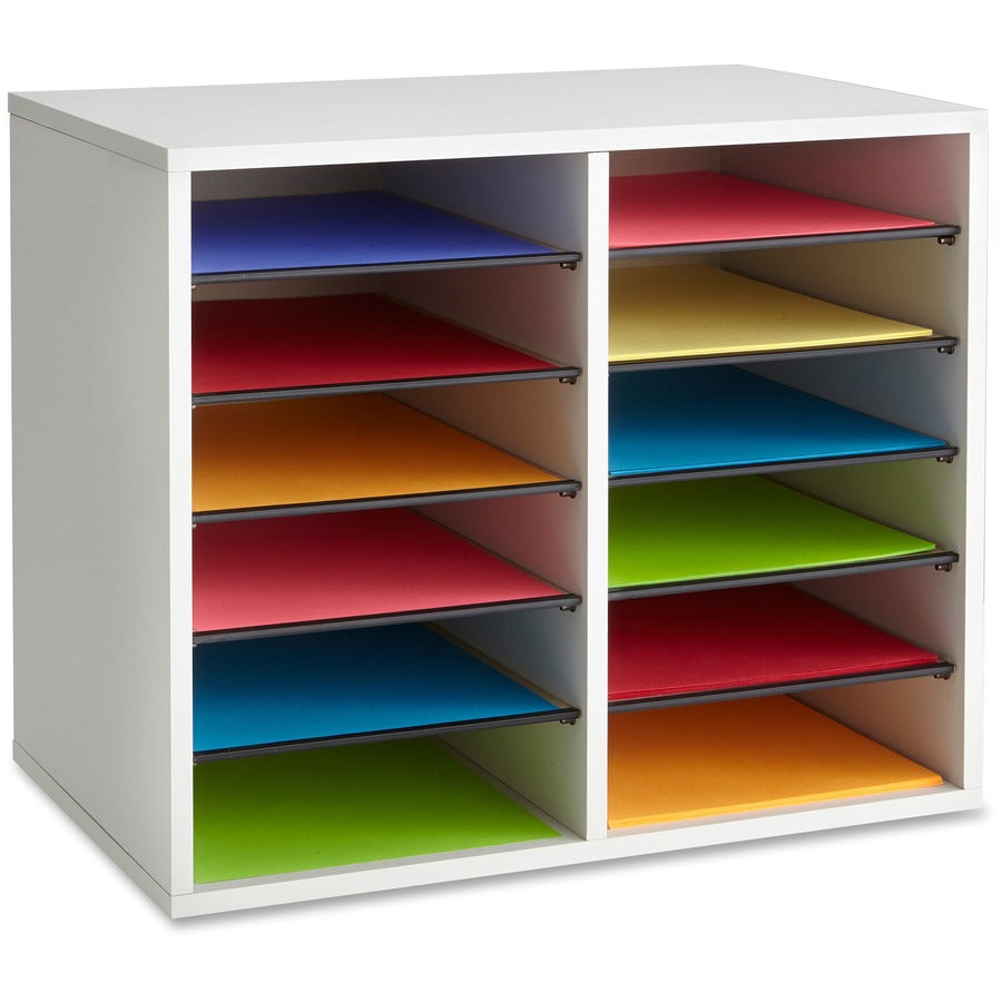 Safco Adjustable 12-Slot Wood Literature Organizer - 12 Compartment(s) - 16.12" Height x 19.62" Width x 11.87" Depth - Desktop - Adjustable, Removable - Laminate - Gray - Wood, Hardboard, Fiberboard - 1 Each