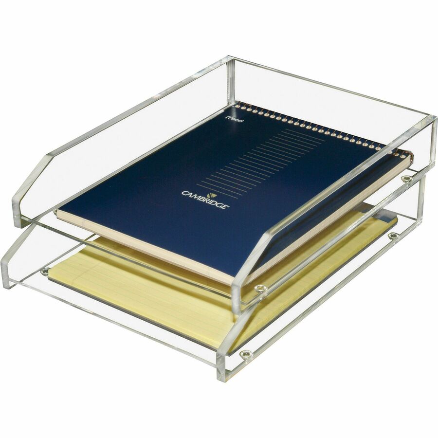 Kantek Double Letter Tray - 2 Tier(s) - 2.50" Height x 10.50" Width x 13.75" Depth - Desktop - Non-skid Base - Clear - Acrylic - 1 Set