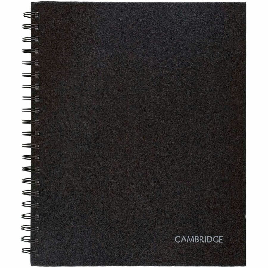 Mead Hardbound Business Notebook - Letter - 96 Sheets - Wire Bound - 0.28" Ruled - 20 lb Basis Weight - Letter - 8 1/2" x 11" Sheet Size - White Paper - Black Linen Cover - Pocket, Tab, Bond Paper, Perforated, Bleed-free - 1 Each