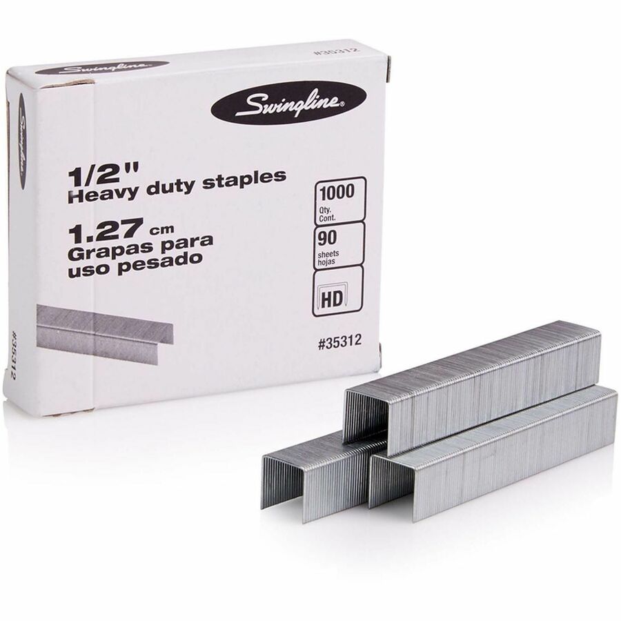 Swingline Premium Heavy-Duty Staples - Heavy Duty - 1/2" Leg - Holds 90 Sheet(s) - for Paper - Chisel Point - Silver - 100 Per Strip - 1000 / Box