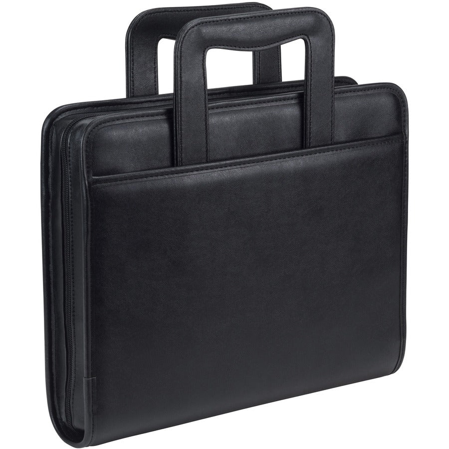 Samsill Letter Portfolio - 8 1/2" x 11" - 3 Fastener - 2" for Folder - 2 Exterior, Internal Pocket - Vinyl, Leather, Metal, Nappa Leather - Black - Corner, Zipper Closure, Handle, Wrap-around, Snap Closure, Retractable, Tablet Pocket - 1 Each