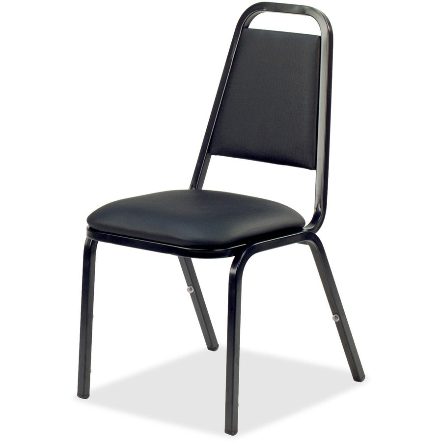 Lorell Upholstered Stacking Chairs - Black Seat Color - Vinyl Seat Material - Black Frame Color - Steel Frame Material - Charcoal Black - Vinyl, Steel - 4 / Carton