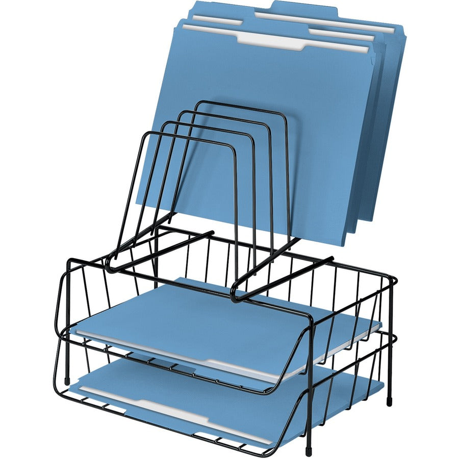 Fellowes Step File Wire Double Tray - 6 Compartment(s) - 14" Height x 13.88" Width x 10.13" Depth - Desktop - Black - Steel - 1 Each