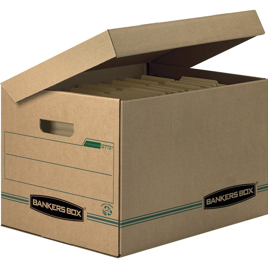 Bankers Box Recycled Systematic File Storage Box - Internal Dimensions: 12" Width x 15" Depth x 10" Height - External Dimensions: 12.5" Width x 16" Depth x 10.8" Height - Media Size Supported: Letter, Legal - Flip Top Closure - Basic Duty - Stackable...