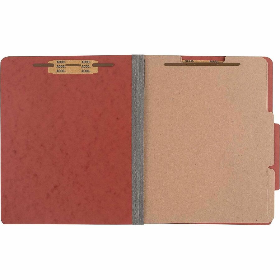 ACCO Letter Classification Folder - 3" Folder Capacity - 8 1/2" x 11" - 6 Fastener - 1" for Folder - 2 Divider - 6 pt. - Pressboard, Tyvek - Earth Red - 10 / Box