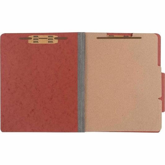 ACCO Letter Classification Folder - 3" Folder Capacity - 8 1/2" x 11" - 6 Fastener - 1" for Folder - 2 Divider - 6 pt. - Pressboard, Tyvek - Earth Red - 10 / Box